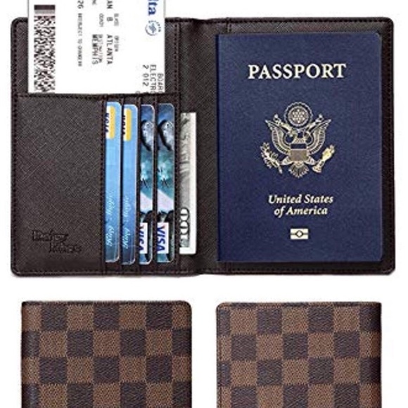 Lux WOMAN’S BROWN checkered  RFID Passport Holder - Picture 2 of 8